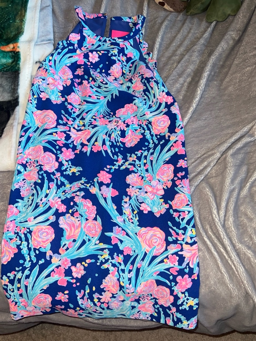 Lilly Pulitzer Navy Floral A-Line dress with Pink & Aqua Accents